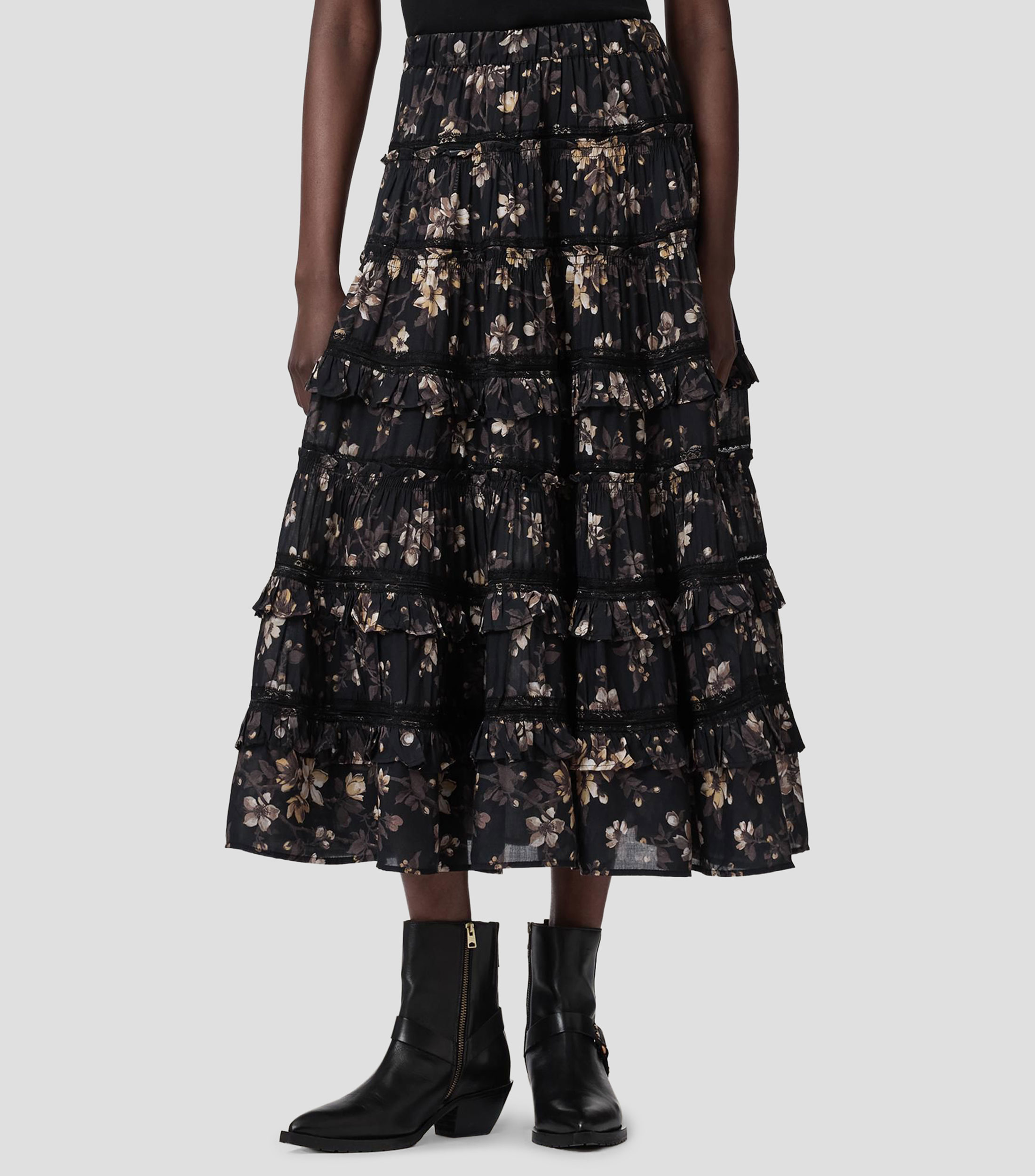 Falda midi de corte amplio estampado Mujer